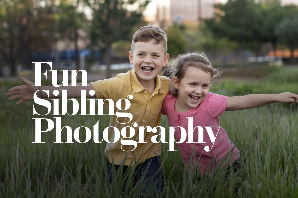 A group of siblings laughing and playing together outdoors, capturing their natural bond and joy. One child is hugging another while the others smile and playfully interact, showcasing candid moments of love and fun.