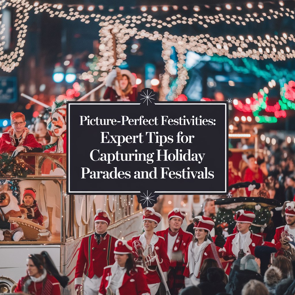 a parade with lights strung above